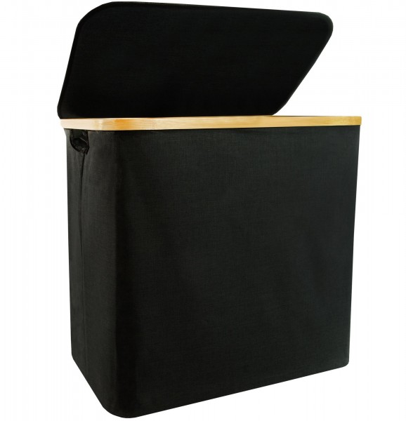 osoltus Wäschesortierer Bambus mit Deckel black Wäschebox Wäschekorb neu