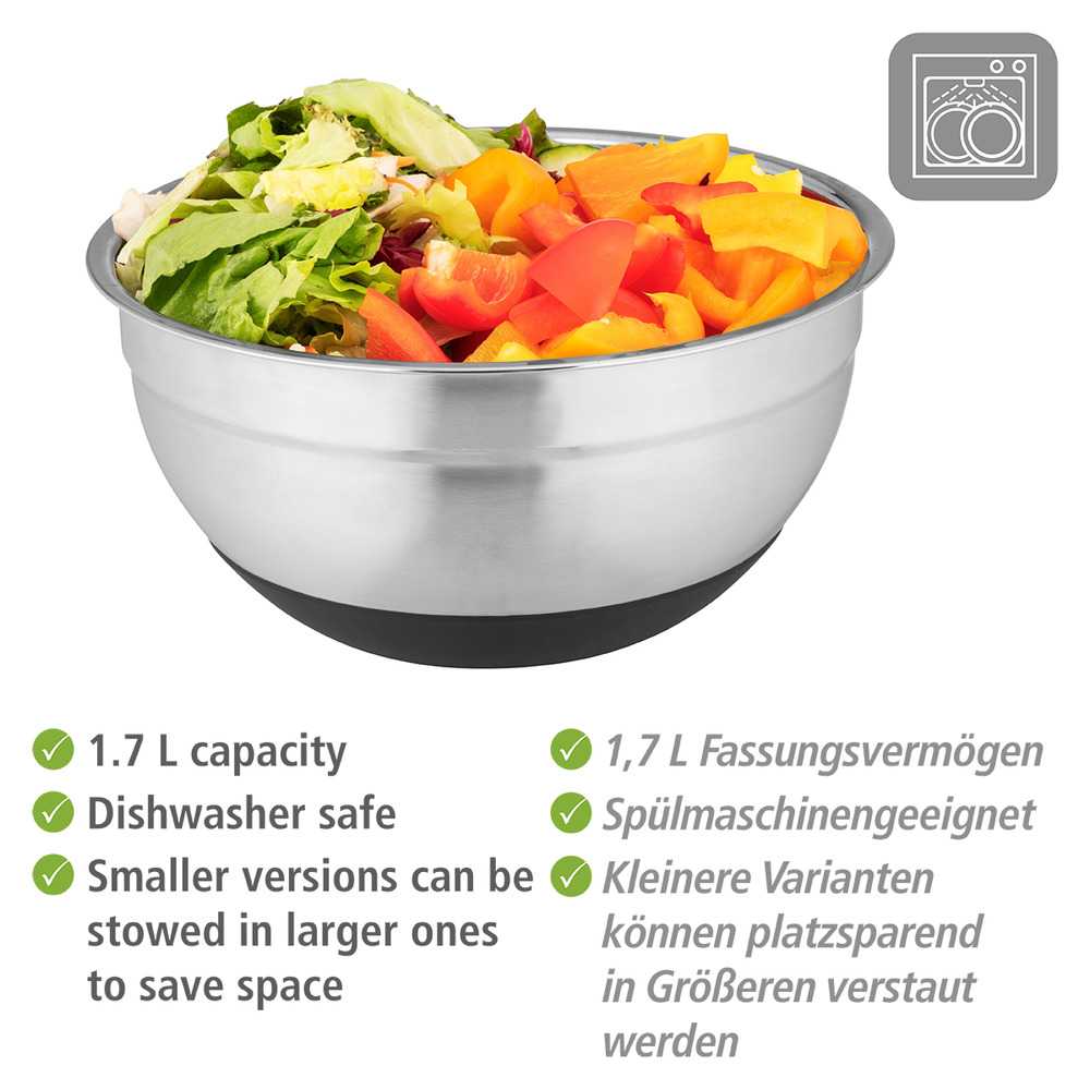 Kochen hausratplus 1,7 | Küchenhelfer Grillen L | Wenko Anti-Rutsch | & Boden Schüssel Aru Edelstahl mit