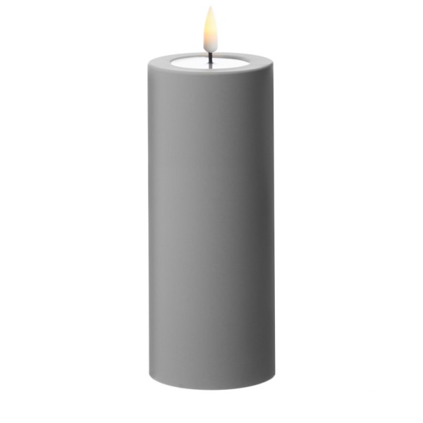 Deluxe HomeArt LED Outdoor Kerze Stumpenkerze Grau 7,5 x 15 cm für den außen
