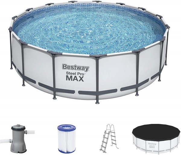 Bestway Steel MAX Pro Pool Set 457x122cm grau Pumpe + Leiter + Abdeckplane  | Pools | Garten & Freizeit | hausratplus
